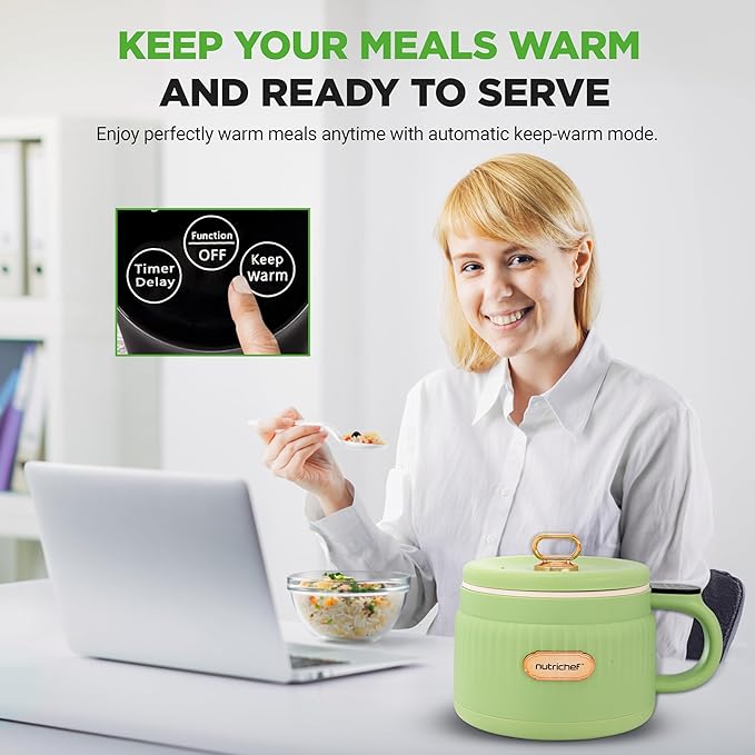 NutriChef 1.6 QT Portable Electric Rice Cooker &amp Lunch Maker | Multi-Functional &amp Non-Stick Ceramic Coating | Digital Control Panel | 6 Cook Functions: Rice Soup Stew Porridge &amp More |