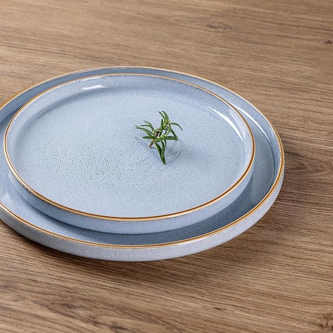GBHOME Ceramic Dinnerware Sets for 4 12 Pieces Stoneware Plates and Bowls Sets Reactive Glaze Dishes -Scratch Resistant Dishwasher&ampMicrowave Safe-Brunnera Blue