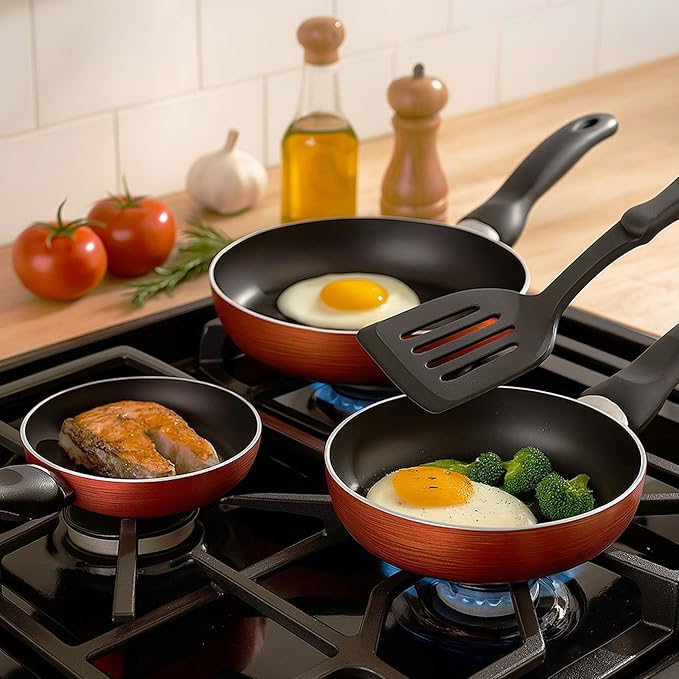 Well Home Cookware Set 12 Pieces Stainless Steel + 3 Pans Diameter 16 x 20 x 24 cm Metallic Copper Made of Pressed Aluminium