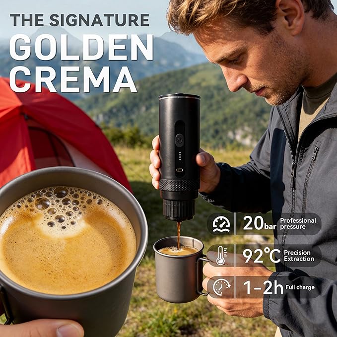 Portable Electric Coffee Maker Espresso Machine Car Coffee Maker for Travel Self-Heating with USB-C Battery Powered with 7800mAh for Ground Coffee &amp NS Capsule for RV Hiking OfficeGifts for