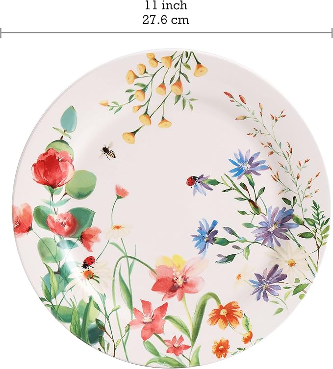Bico Summer Provence Ceramic 12 pcs Dinnerware Set Service for 4 Inclusive of 11 inch Dinner Plates 8.75 inch Salad Plates and 26oz Cereal Bowls for Party Microwave &amp Dishwasher Safe