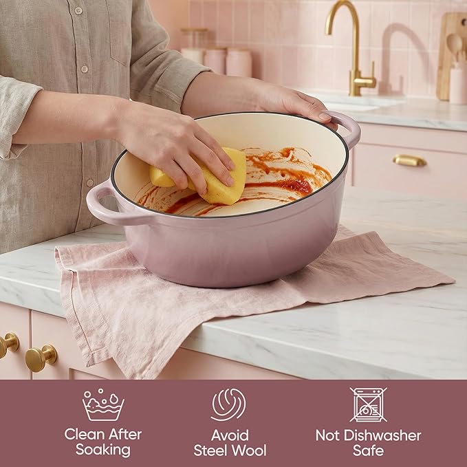 Vintage Style Oval Dutch Oven for Bread Baking 4.5 Quart Non Stick Enameled Cast Iron Dutch Oven Pot with Lid Oven Safe Oval Casserole with Lid up to 500°F for Baking Braising Stews Roasting Pin