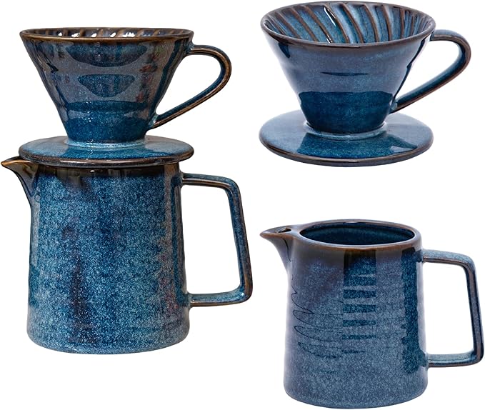 Topadorn Pour Over Coffee Maker Set 13 Oz Ceramic Coffee Maker &amp Pour Over Coffee Dripper Reusable Drip Coffee Maker for Café Restaurant Home Camping Blue