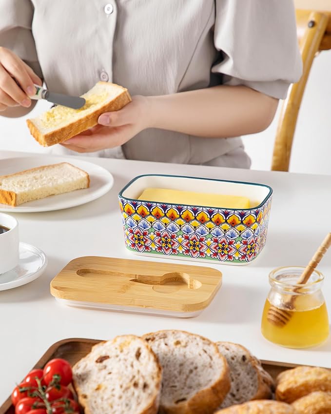 vancasso SIMI 12 Pieces Plates and Bowls Set and 6.5 Large Butter Dish for Countertop Microware and Oven Safe Tableware