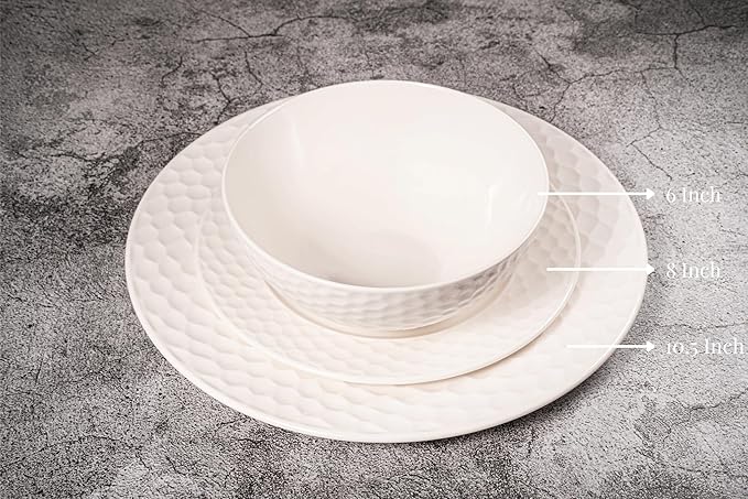New Bone China 12 Piece Dinnerware Set Santorini Collection (Honeycomb) White Daily Use China Embossed Tableware Service for 4