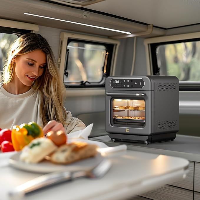 CIARRA 8-in-1 Steam Oven Countertop with Air Fryer 13QT Mini Convection Toaster Oven with Steam Rapid Steam Air Fry Vapor Bake Steam Clean Bake Dried Ferment Grey