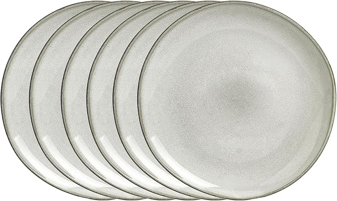 Organic Shape Highland Ceramic Dinner Plates 6pcs 11.65 Inch Handmade Reactive Glaze Dinnerware Sets with Wavy Edge for Kitchen Microwave &amp Dishwasher Safe Scratch Resistant-grey