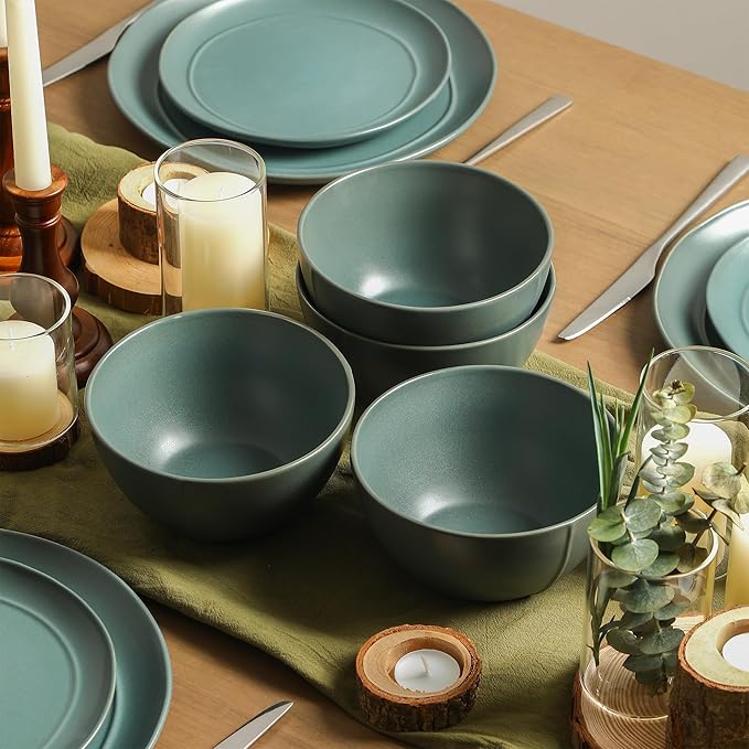 Stone Lain Infinity 24-Piece Dinnerware Set Stoneware Plates and Bowls Set Dishwasher and Microwave Safe Dish Set for 8 Green
