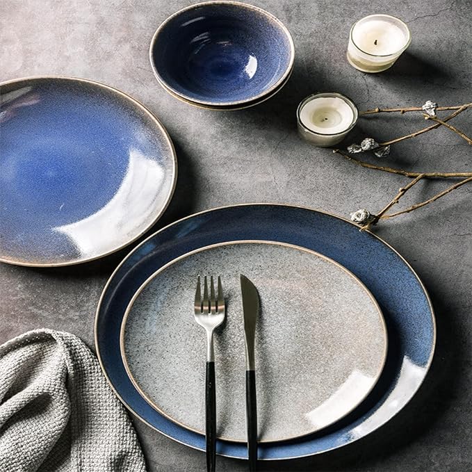 Dinnerware Set Glaze Stoneware Dinnerware Set Tableware Combination Set Dishes Set Includes Dinner PlatesDessert PlatesSalad Bowls 18-Pieces Service for 4