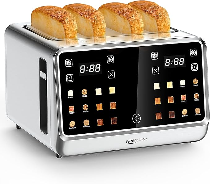 Toaster 4 Slice with TouchScreen Memory Function &amp Single-Slot Focus Keenstone 1800W Smart Digital Toaster for Ultimate Control Wide Slot to Reheat &amp Defrost Bagels Bread Waffles Stainle