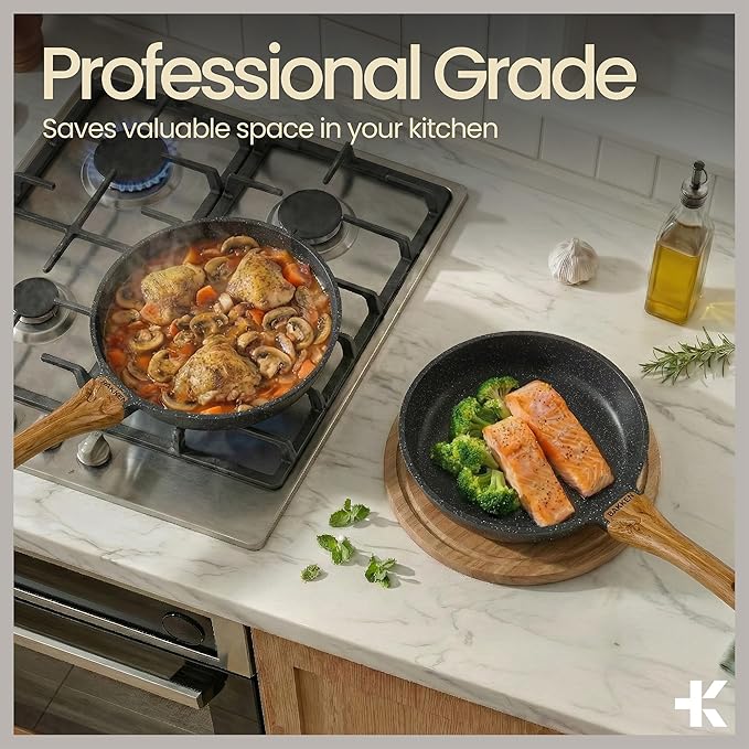 Bakken Master 20 Piece Cookware Set - Pots and Pans with Handle Grips and Tempered Glass Lids With 6-piece Bakeware Set Nonstick Granite Coating Ceramic Max Temperature (Up To 500°F) Marble Color