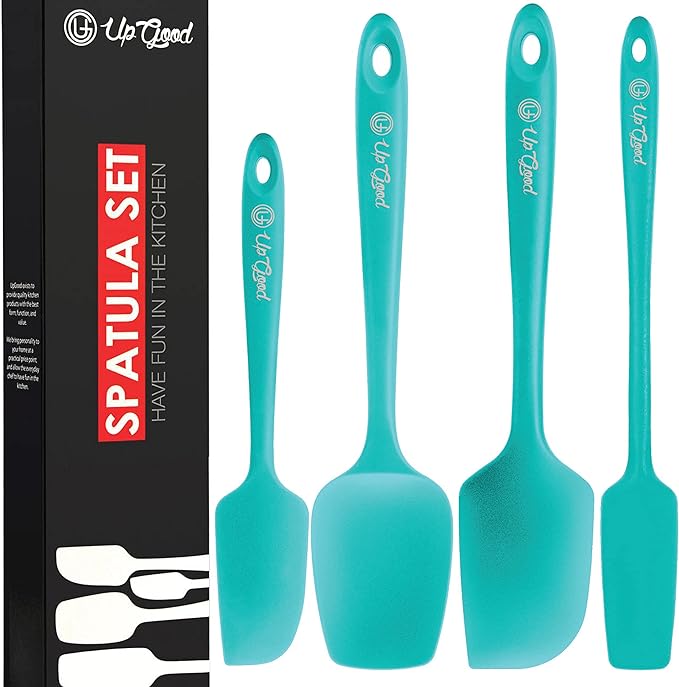 UpGood Silicone Spatula Set 600°F - High Heat Resistant Nonstick Small and Large Kitchen Spatulas - Flexible BPA Free Professional Grade Cookware - Utensils for Cooking Baking Mixing(4 Pcs Teal)