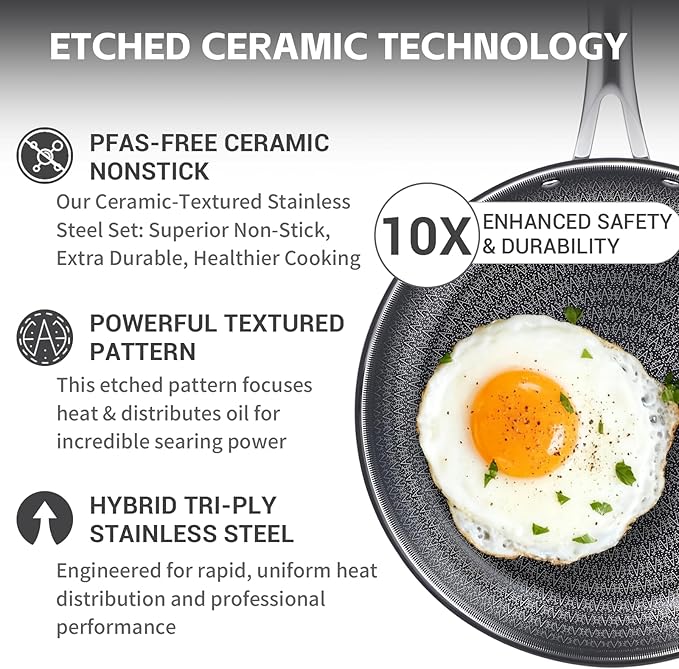 Ammeloo 18 Pcs Ceramic Pots and Pans Set Non Stick 17 Pcs Nonstick Stainless Steel Cookware Set