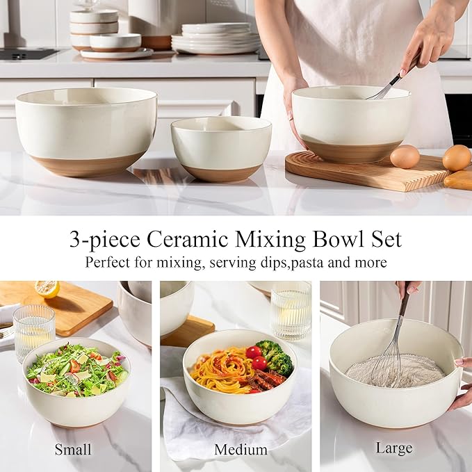 AmorArc Ceramic Dinnerware Sets Handpainted Plates and Bowls Set with Rustic Terracotta Underside Scratch Resistant Stoneware Dishes Set Dishwasher &amp Microwave Safe