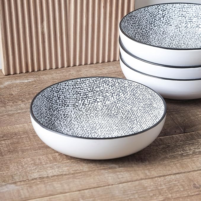 Stone Lain Sophie Rustic Stoneware Dinnerware Service for 4 Black and White Textured 16 Pieces