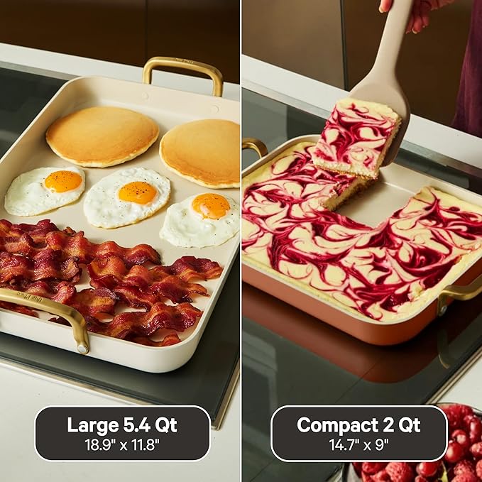Our Place Essentials 4-Piece Griddle Pan Set | Nonstick Griddle Standard &amp Mini with Reusable Silicone Oven Mats | Thermakind™ PFAS-Free Nonstick Oven Safe Stovetop to Oven Versatility | Terraco