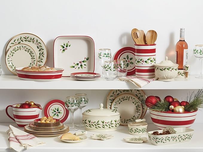 Lenox 897083 Holiday Dinnerware Salad Plates Set of 4 Red &amp Green Christmas Hosting