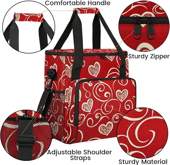 Red Coffee Maker Travel Bag Heart Insulated Grocery Bag Travel Picnic Leakproof Cooler Bags With Shoulder Strap