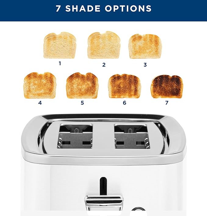 GE 2 Slice Toaster Extra Wide Slots for Toasting Bagels Breads Waffles &amp More 7 Adjustable Shade Settings Removable Crumb Tray Countertop Kitchen Essentials 850 Watts White
