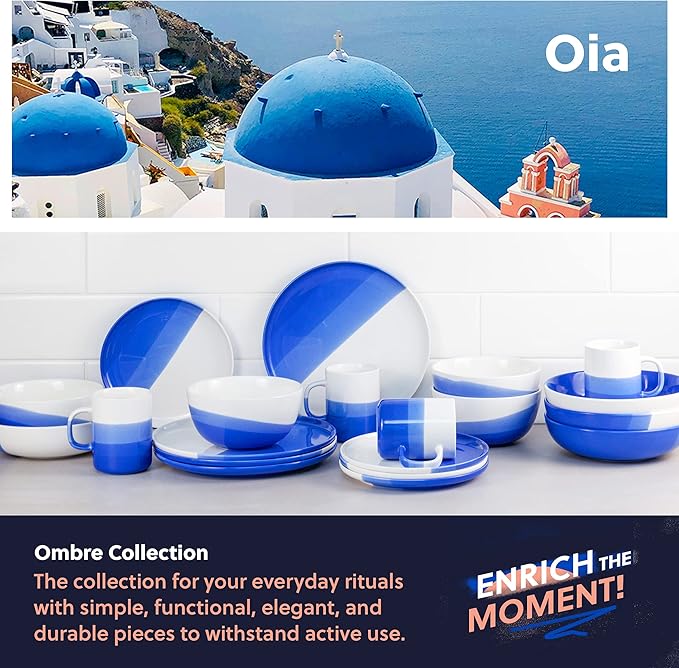 Ombre Dinner Plates Oia Blue - 10.25 inch Porcelain Plates Set Ceramic Plate Set of 4 - Ombre Dinnerware Collection - Oia Plates