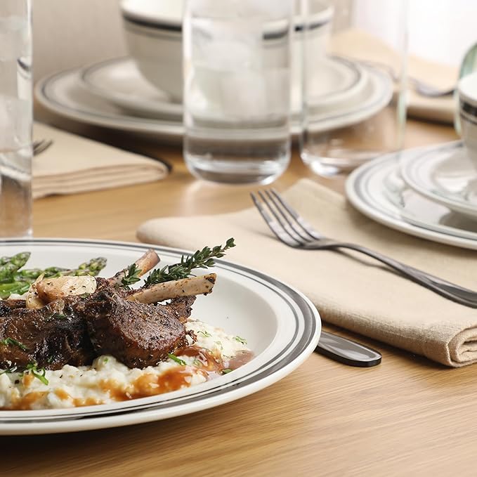 Gibson Home Hometown Diner 12-Piece Porcelain Dinnerware Set Round Plates and Bowls Set for 4 White with Black Rim Dishwasher Safe – Dinner Plate Salad Plate &amp Cereal Bowl