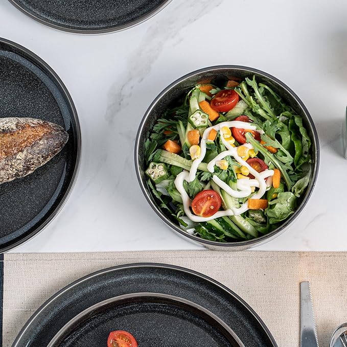 Stoneware Dinnerware Sets Plates and Bowls Set for 4 12-Piece Modern Stoneware Dinnerware – Chip Resistant Non-Toxic Dishwasher and Microwave Safe TablewareGlossy Black