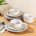 GBHOME Ceramic Dinnerware Sets12 pcs Embossed Elegant Stoneware Plates and Bowls Sets Housewarming Wedding Gift | Dishwasher &amp Microwave Safe | Dishes Set Service for 4