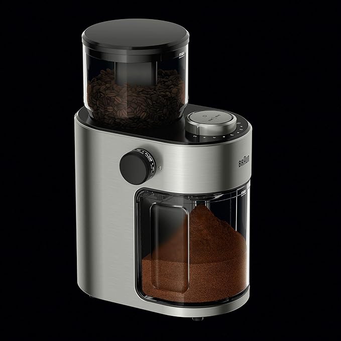 Braun MultiServe Coffee Machine 7 Programmable Brew Sizes / 3 Strengths + Iced Coffee &amp Hot Water for Tea Glass Carafe (10-Cup) Stainless Steel KF9170SI &amp KG7070 Burr Grinder Stainless Ste