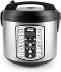 Aroma Housewares Professional Plus ARC-5000SB 20 Cup (Cooked) Digital Rice Cooker Food Steamer Slow Cooker Stainless Exterior/Nonstick Pot Silver Black 10-cup uncooked/20-cup cooked/4QT