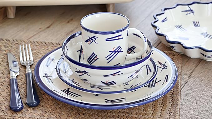 Blue Rose Polish Pottery - Blue Zoe 16 Piece Dinner Set - 4 Place Settings - Great for Everyday Dining Casual Dining or as Formal Dinnerware