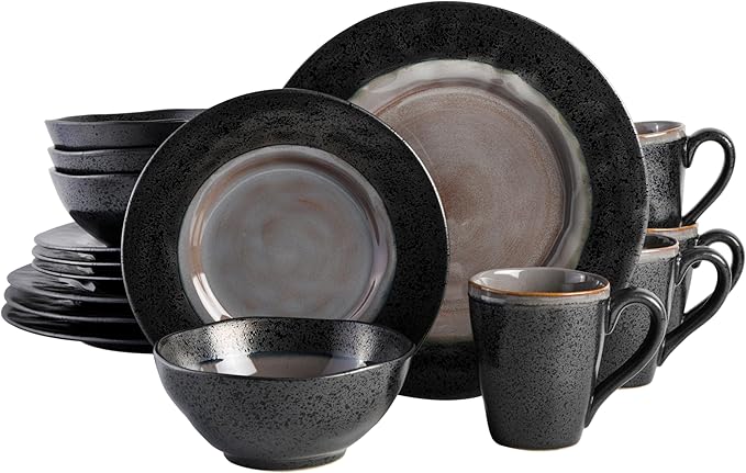 Gibson Dragonstone 16 pc Dinnerware Set Grey Stoneware Gray -