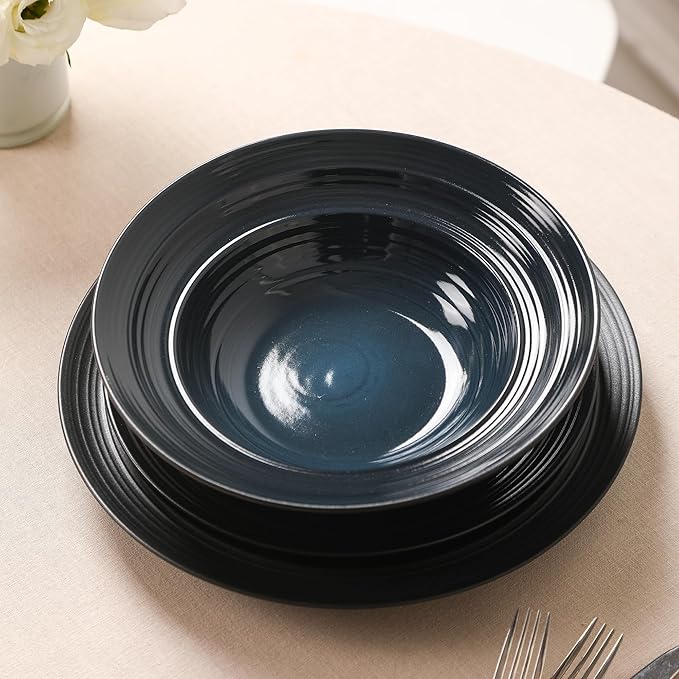 Earth &amp Clay Celeste 24-Piece Dinnerware Set Stoneware Plates and Bowls Set Includes Dinner and Salad Plates Cereal Bowls Dishwasher and Microwave Safe Dishes for 8 Blue