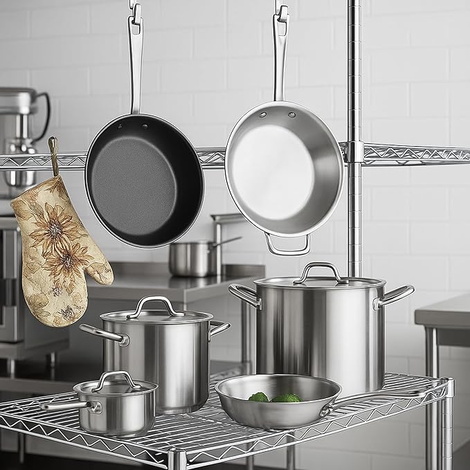 Stainless Steel Cookware Set 6-Qt &amp 2-Qt Saucepans 20-Qt Stockpot with Lids 9.5 Non-Stick Frying Pan (8 Piece)