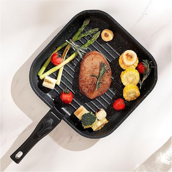 17 Piece Pots and Pans Set Nonstick Granite Cookware Induction Compatible Kitchen Cookware Set with Detachable Handles Black