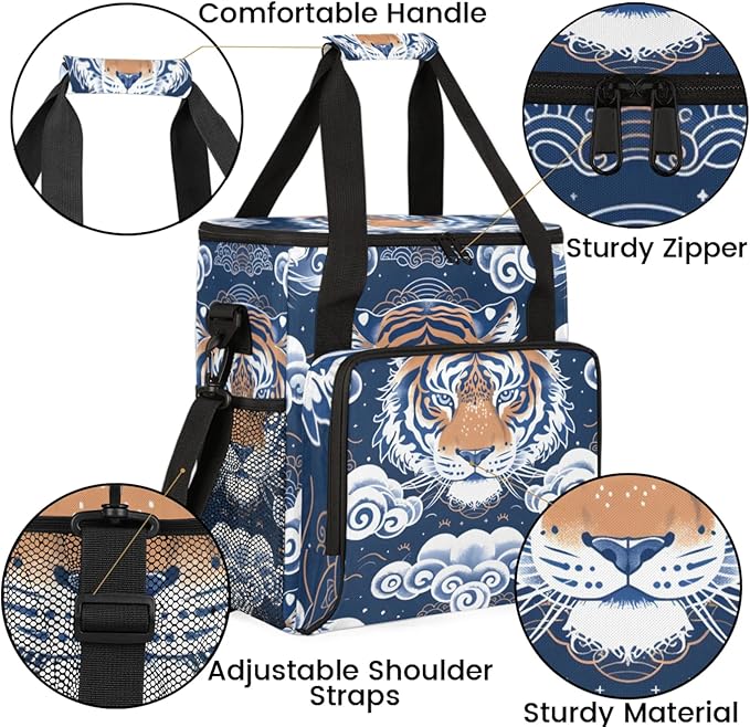 Fierce Tiger Print Coffee Maker Travel Bag for Keurig K-Mini/K-Mini Plus Insulated Waterproof Tote with Pockets for K-Cup Portable Single-Serve Brewer Case