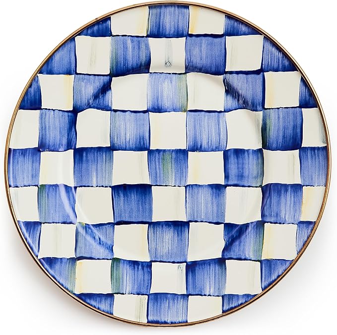 MACKENZIE-CHILDS Enamel Salad and Dessert Plate Small Plate for a Dessert or Appetizer Dish 8 Inches Blue-and-White Royal Check