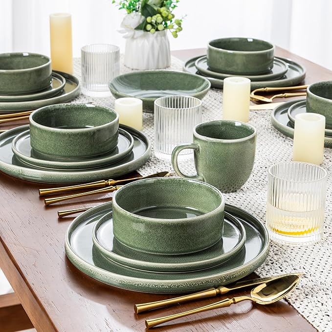 AmorArc Ceramic Dinnerware Sets Handmade Reactive Glaze Stoneware Plates and Bowls SetsHighly Chip and Crack Resistant | Dishwasher &amp Microwave Safe Dishes Set Service for 8 (24pc)