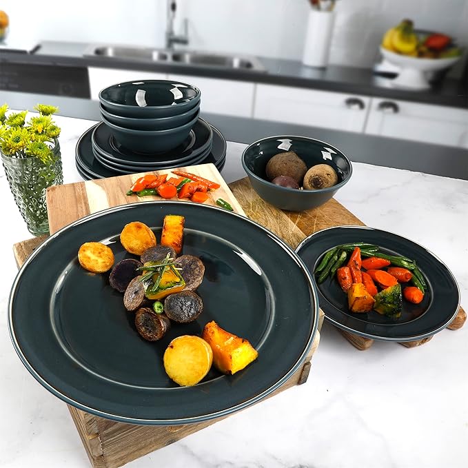 Martha Stewart Portillo 12 Piece Reactive Stoneware Dinnerware Set - Blue