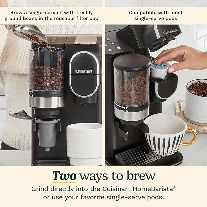 Cuisinart Single-Serve Coffee Maker + Coffee Grinder with 8 10 and 12 oz. Serving Size Compatible with Single-Cup Pods 48-Ounce Removable Reservoir Stainless Steel DGB-2SS