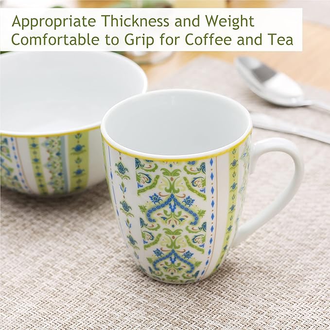VEWEET Series Magda 16-Piece Dinner Set of Porcelain Combination Set with 10.75 Dinner Plate 7.5 Dessert Plate 5.5 Cereal Bowl and 380ml Mug Service for 4