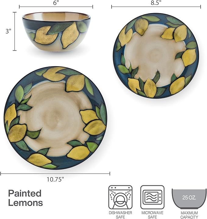 Pfaltzgraff Painted Lemons 12 Piece Dinnerware Set Service for 4