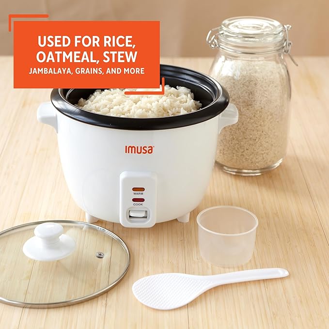 IMUSA USA GAU-00011 Electric Nonstick Rice Cooker 3-Cup (Uncooked) 6-Cup (Cooked) White