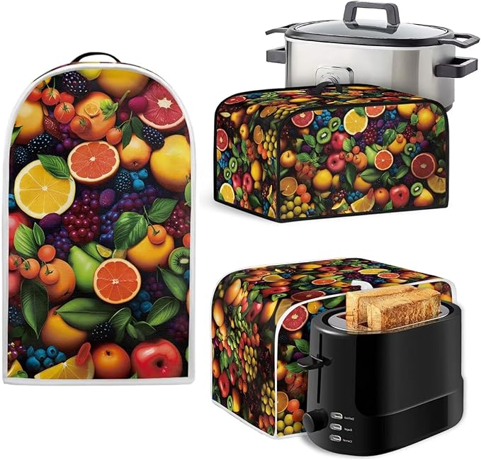 Appliance Covers for Kitchen Counter Fresh Fruits Toaster Cover Kitchen Appliance Cover Set Universal Size Blender Cover Slow Cooker Cover and Toaster Cover 2 Slice Cooker Cover Dust Cover