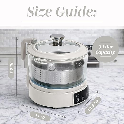 COOK WITH COLOR 3L Glass Mini Low Carb Rice Cooker – Holds 2 Cups Raw/Makes 6 Cups Cooked with Auto Lift Filter Basket Hotpot &amp Steamer for Rice Grains Digital Panel with Keep Warm Cream