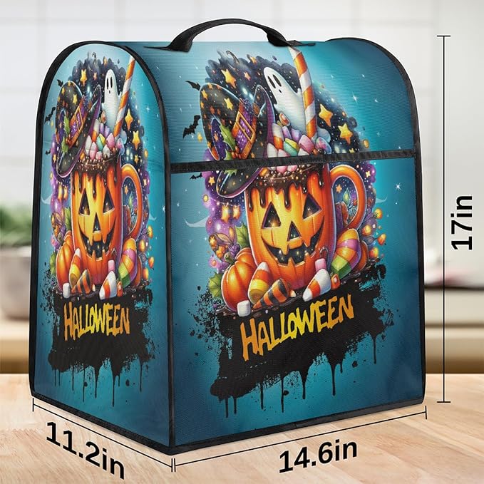 cfpolar Kitchen Aid Mixer Cover Compatible with 6-8 Quarts Halloween Spooky Pumpkin Candy Stand Mixer Cover Kitchen Aid Mixers Accessories Appliance Organizer Bag Dust Covers with Zipper Pocket