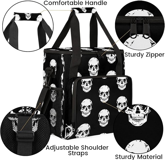 Skull Pattern Travel Coffee Maker Carrying Bag Large Organizer Storage Tote Bag Insulated Reusable Cooler Grocery Bags