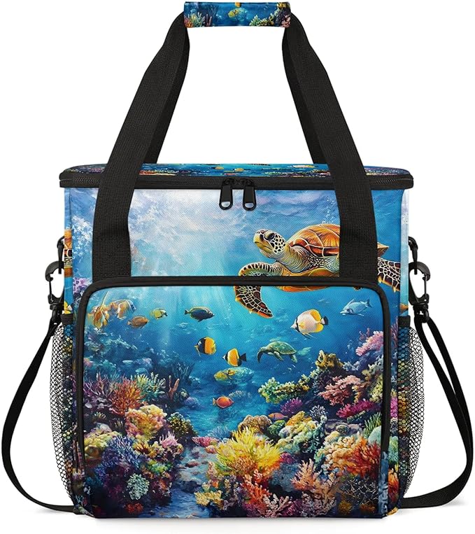 Sea Turtles Coffee Maker Travel Bag Ocean Animal Insulated Grocery Bag Travel Picnic Leakproof Cooler Bags With Shoulder Strap