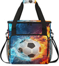 Football Ball Flame Coffee Maker Carring Bag Large Insulated Storage Organizer Case Tote Bags with Shoulder Strap for Travel Work Picnic