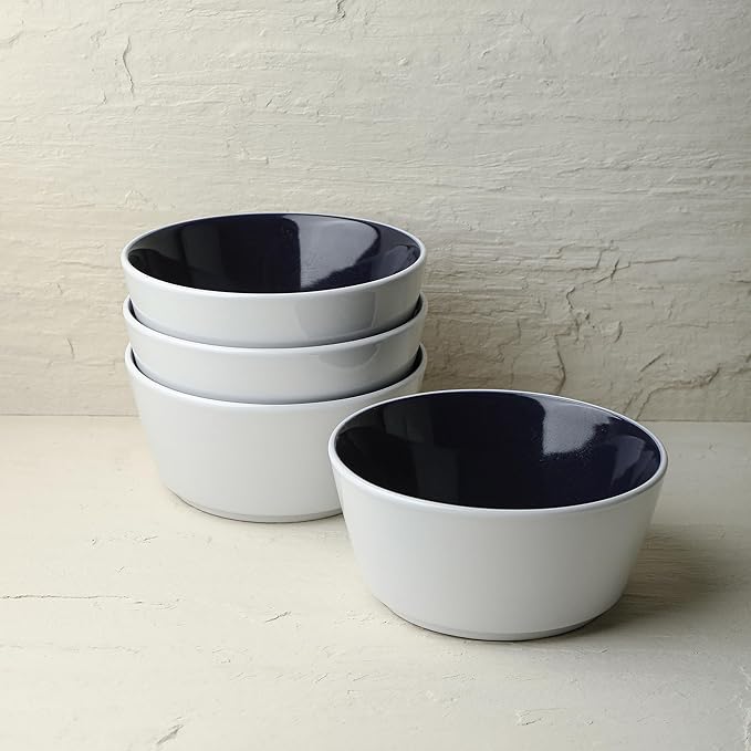 Stone Lain Elica 12-Piece Modern Dinnerware Set Stoneware Plates and Bowl Sets for 4 Navy and White