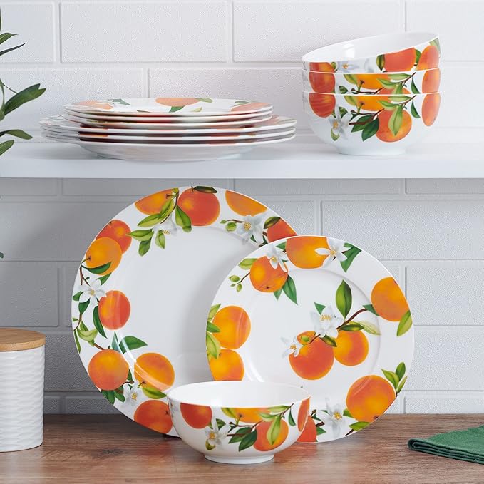 Mikasa Mandarin Bone China Lightweight Chip Resistant 12 Piece Dinnerware Set Service for 4